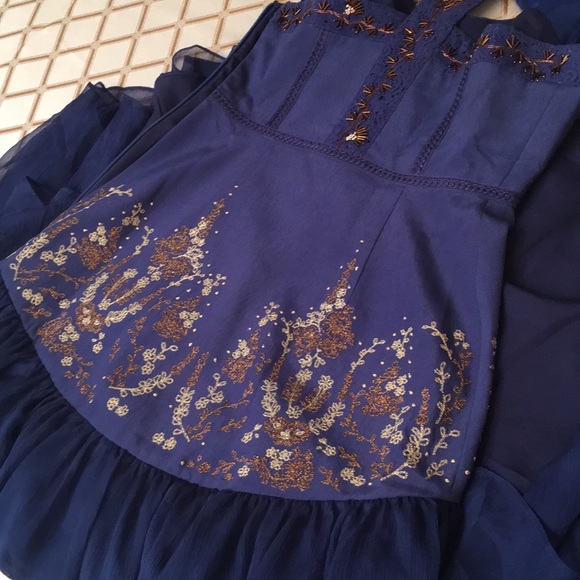 Beautiful Free People Dream Garden Embroidered  Blue Dress Sz.2 - Picture 9 of 15